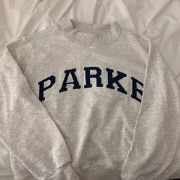 Parke Women's Gray Mockneck Sweatshirt with Navy Accents - Picture 2 of 5
